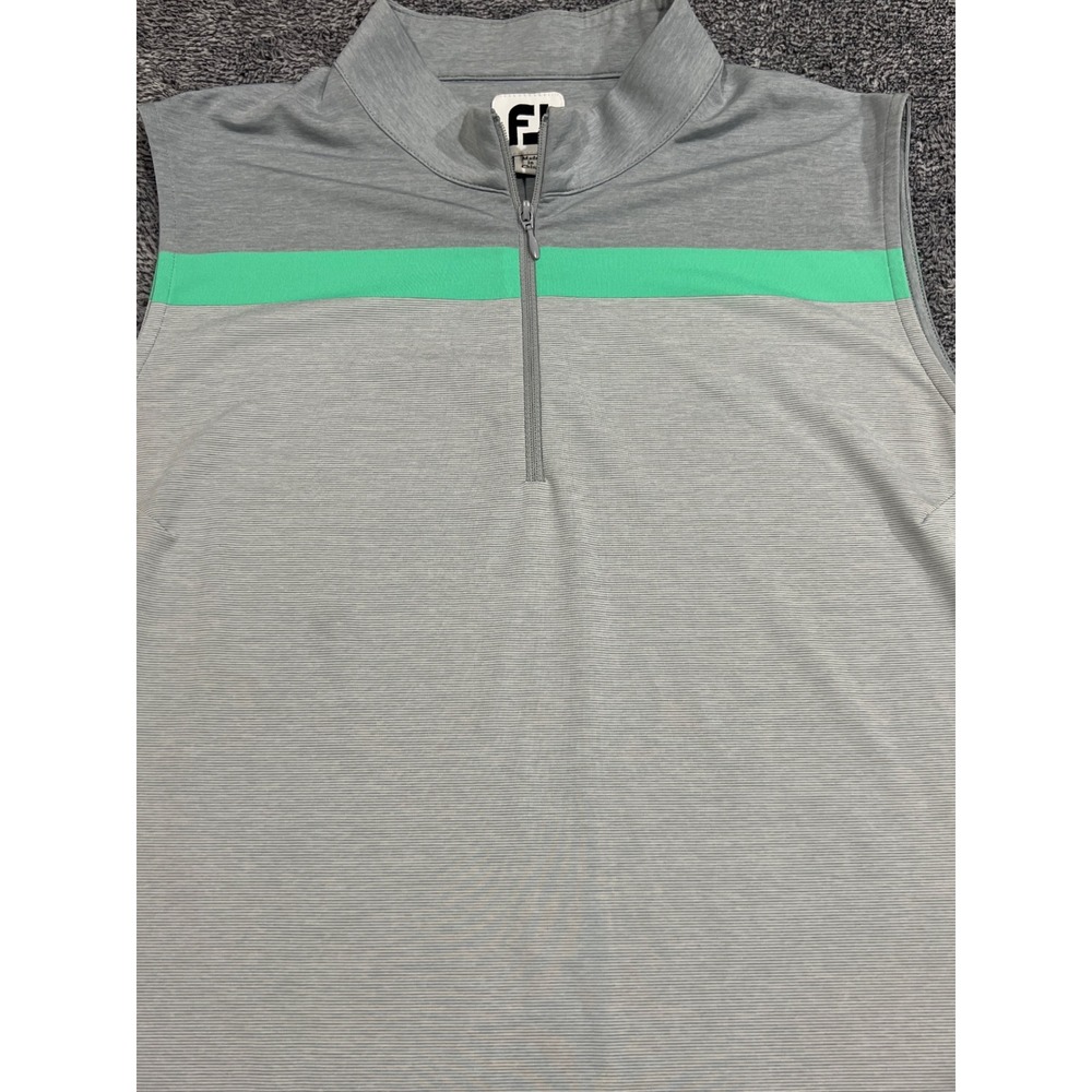 FootJoy Womens Large Gray Mint Green Stripe Quarter Zip Sleeveless Golf Polo Top